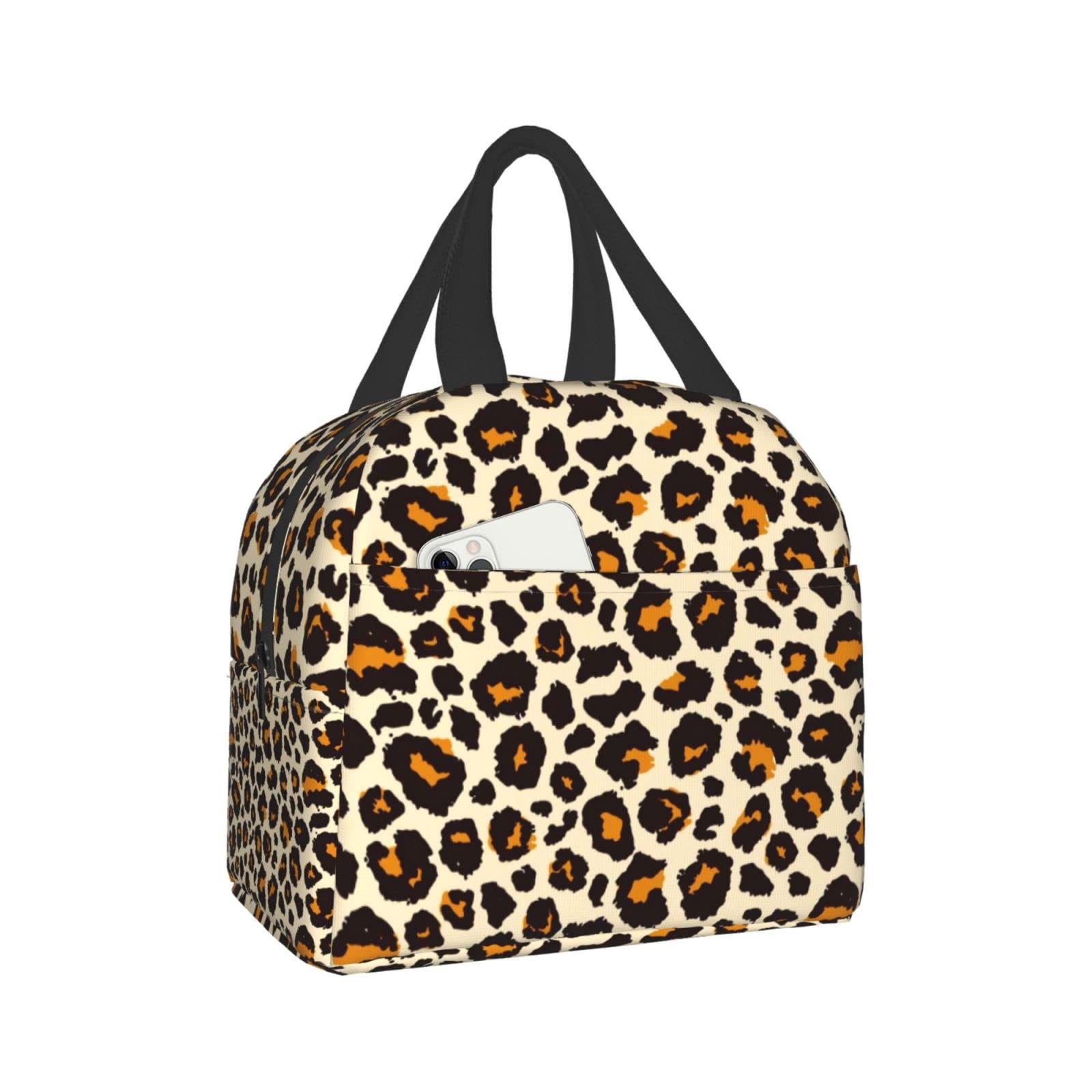Leopard Print Insulated Lunch Bag for Women - Portable, Leakproof & Thermal Cooler Lunch Box - Reusable Cheetah Design Lunchbox for Office, Work, Picnic, Beach & Outdoor Activities