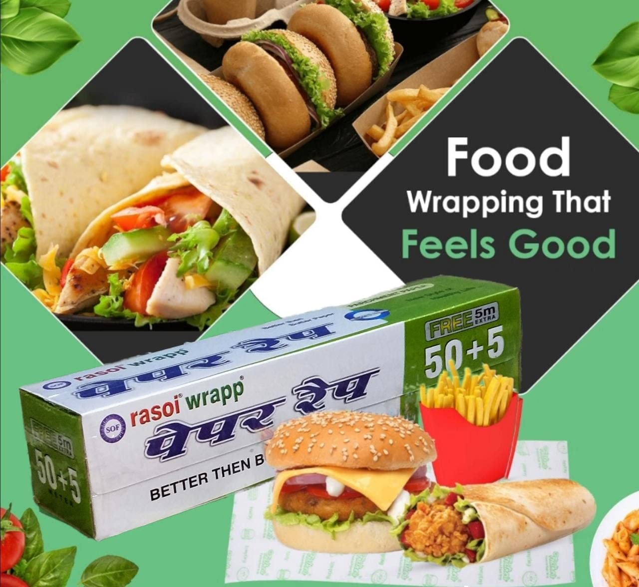 RASOI Roti Wrap | Chapati Wrap | 55M Food Wrapping Paper Roll | Non-Stick Butter Paper Foil for Indian Breads | Perfect for Roti, Chapati, Paratha Storage & Meal Prep