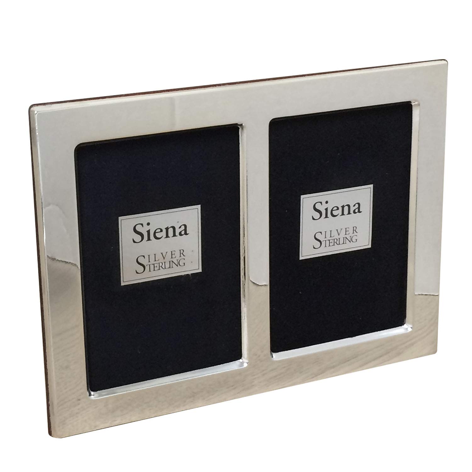 Siena 2x3 Wide Plain Silver Deco Double Picture Frame - 925 Sterling Silver Boutique Quality Photo Frame for Wall Display, Wedding Photos, Home Decor & Gift Giving