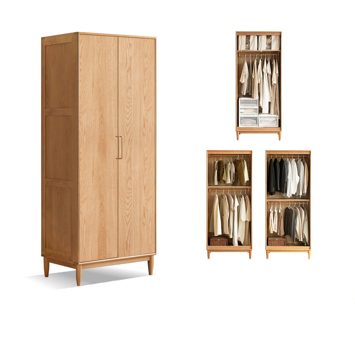 Solid Oak and Cherry Wood Wardrobe - Elegant and Durable Closet for Bedroom, Living Room, or Walk-In Closet Storage