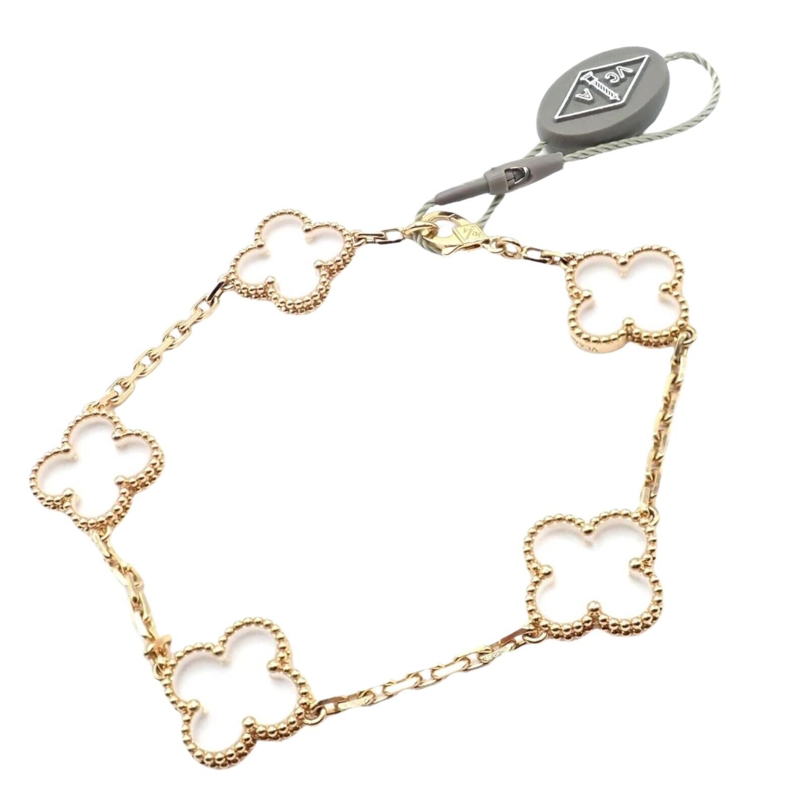 Van Cleef & Arpels 18k Yellow Gold 5 Motif Alhambra Rock Crystal Bracelet with Certificate - Luxury Jewelry for Women, Perfect for Weddings, Parties & Special Occasions