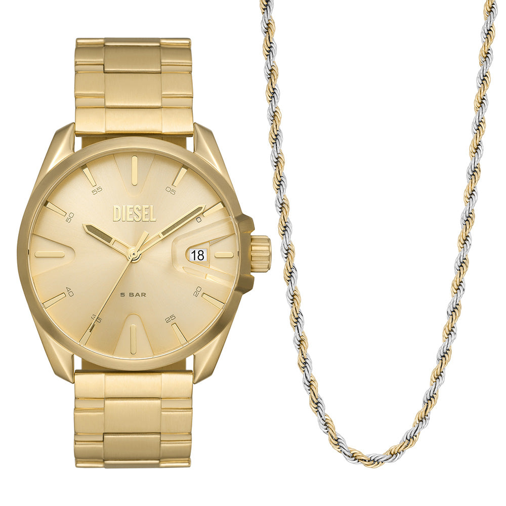Diesel DZ2163SET MS9 Gold Tone Men's Watch & Necklace Set - Stylish Accessories for Casual & Formal Wear