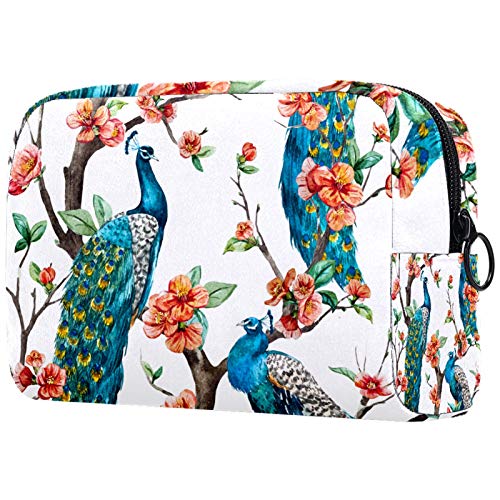Waterproof Travel Toiletry Bag for Women & Men - Peacock Cherry Blossom Cosmetic Makeup Organizer with Zipper - Perfect for Vacation, Gym, Camping & Business Trips