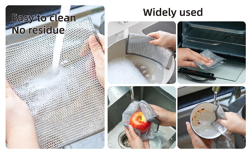 3-Pack Stainless Steel Dish Scrubbers - Non-Scratch Kitchen Scrub Rags for Dishes, Sinks & Counters - Reusable Wet/Dry Cleaning