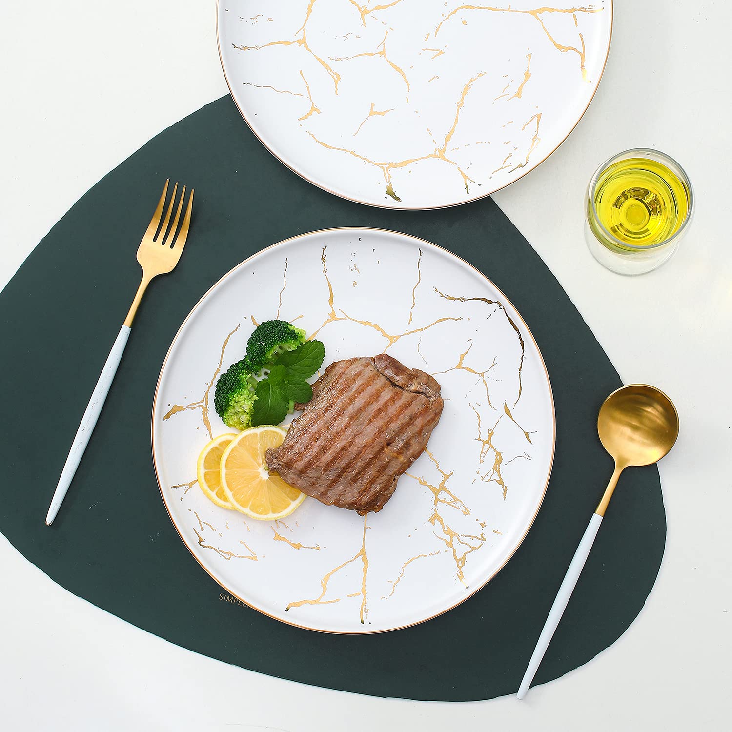 Nordic Style 8-Inch Ceramic Dinner Plates Set of 4 - Marble Gold Inlay, Microwave, Oven & Dishwasher Safe - Perfect for Family Dinners, Parties & Restaurant Use