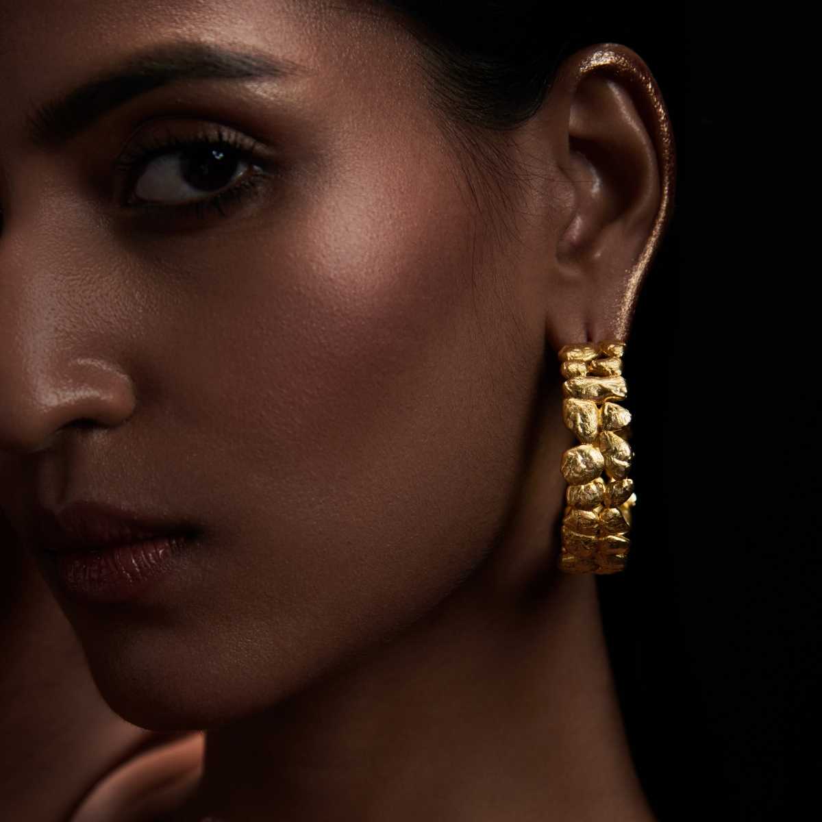 14K Gold Plated Hoop Earrings for Women - Chunky Gold Nugget Drop Earrings - Trendy Statement Jewelry for Parties, Weddings & Everyday Wear