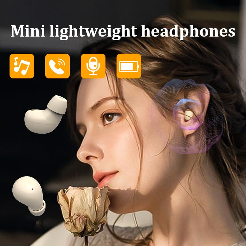 Smallest Invisible Mini Wireless Bluetooth Earbuds - Low Profile Micro Tiny Discreet Hidden Earbuds for Work & Sleep - IPX5 Waterproof Earphones for Office, Gym & Travel