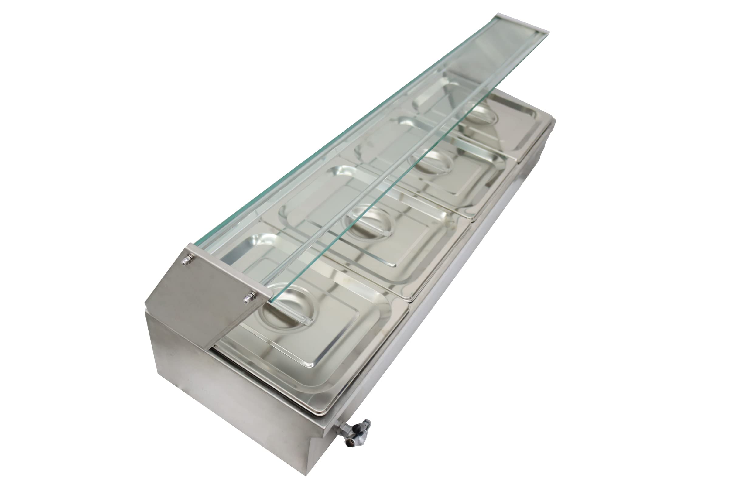 INTSUPERMAI Commercial 6-Inch Deep Food Warmer - Countertop Bain Marie with Glass Shield (4 Pot, 110V) for Soup, Buffet & Canteen | Perfect for Restaurants, Catering & Steam Table Service