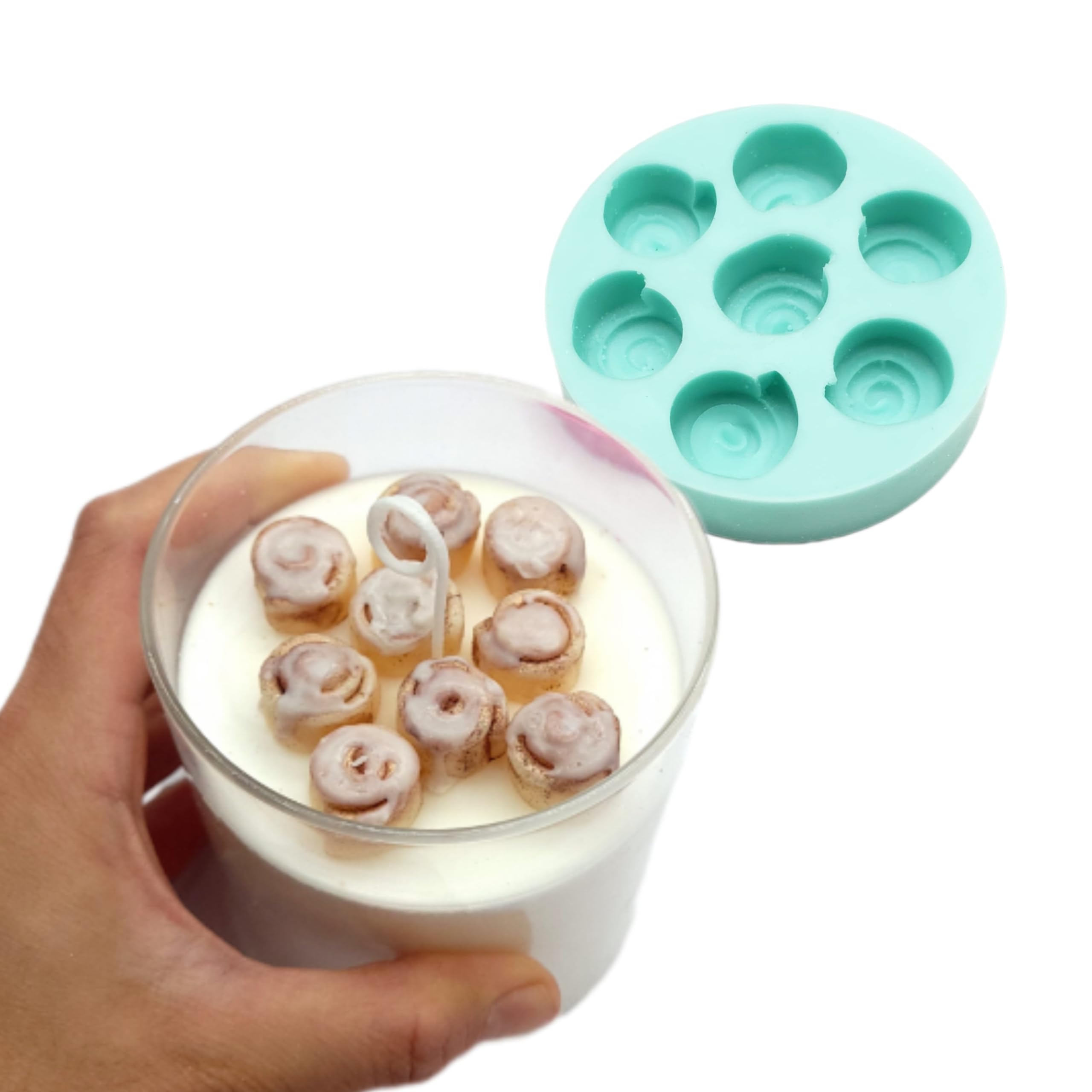 7-Cavity Mini Cinnamon Rolls Silicone Mold for Soap, Wax Melts & Candles - Perfect for DIY Baking, Candle Making & Home Decor Gifts