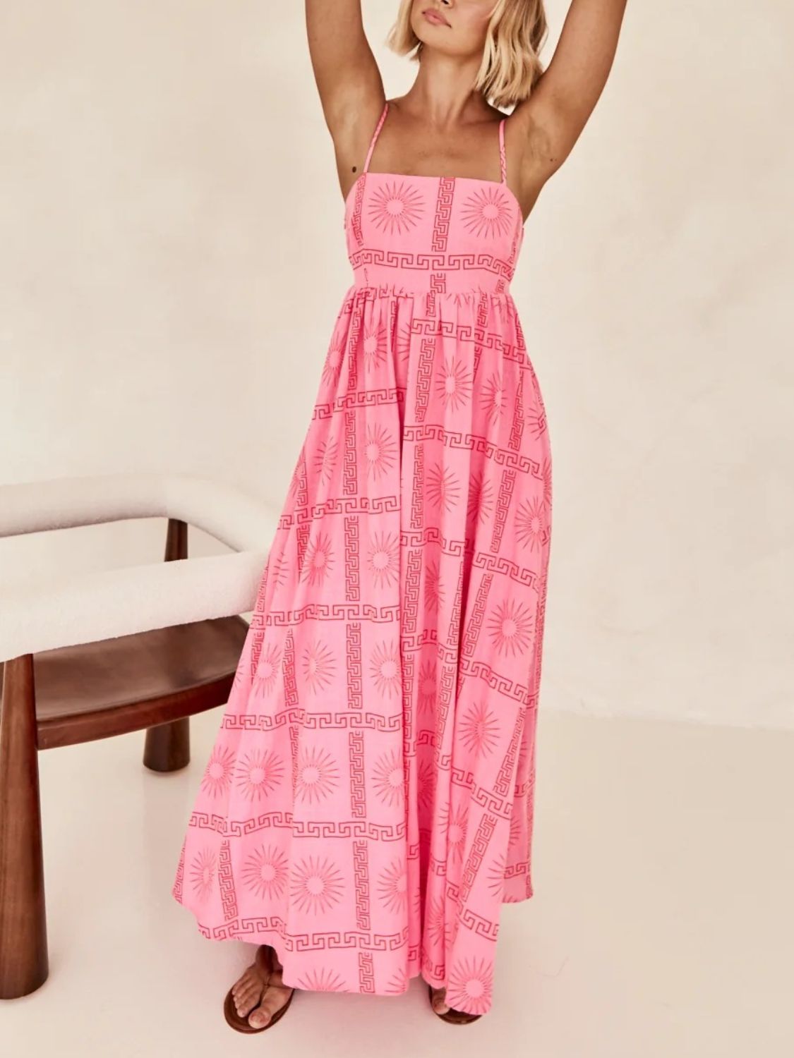 Square Neck Pink Maxi Cami Summer Dress - Flowy Long Sleeveless Dress for Women, Beach Vacation & Date Night Outfits