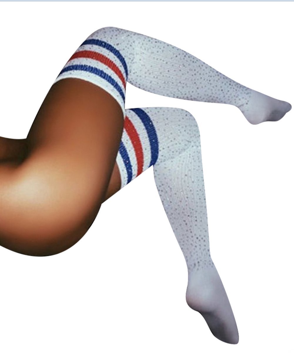 Women's Knee High Socks - Striped Diamond Glitter Boot Socks for Girls & Women | Fashionable Over The Knee Stockings for Winter, Cosplay, and Outfit Accessories