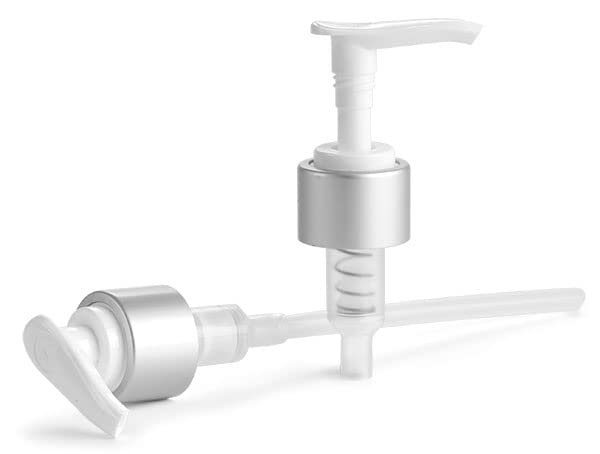24/410 4 1/8 Inch White Lotion Pumps with Brushed Aluminum Collars - Premium Cosmetic Dispensers for Lotions, Serums & Liquid Soaps (Ideal for Salons, Spas & Home Use)