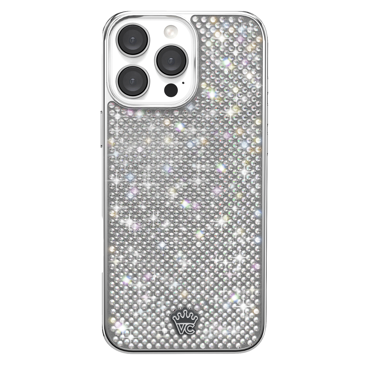 Luxury Chrome Caviar Crystals iPhone Case - Elegant Protective Cover for iPhone 13/14/15 Pro Max - Sparkling Rhinestone Design for Women & Girls - Perfect for Parties, Weddings & Special Occasions