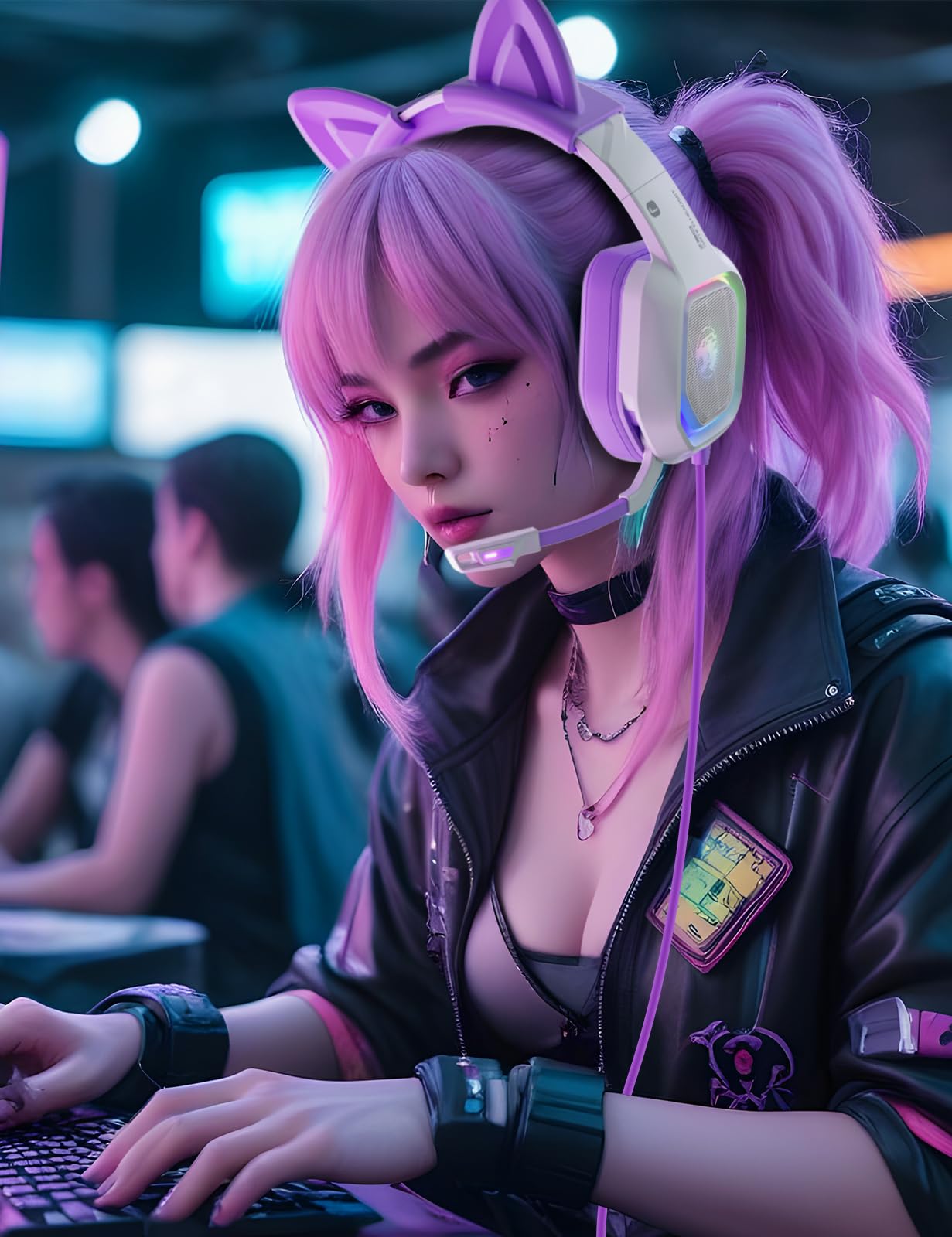 ZIUMIER Purple Gaming Headset with Microphone - Noise Canceling Over-Ear Headphones with Detachable Cat Ears, RGB Lights & Stereo Surround Sound for PS4, PS5, Xbox One, PC & Laptop - Perfect for Gaming, Streaming & Online Classes