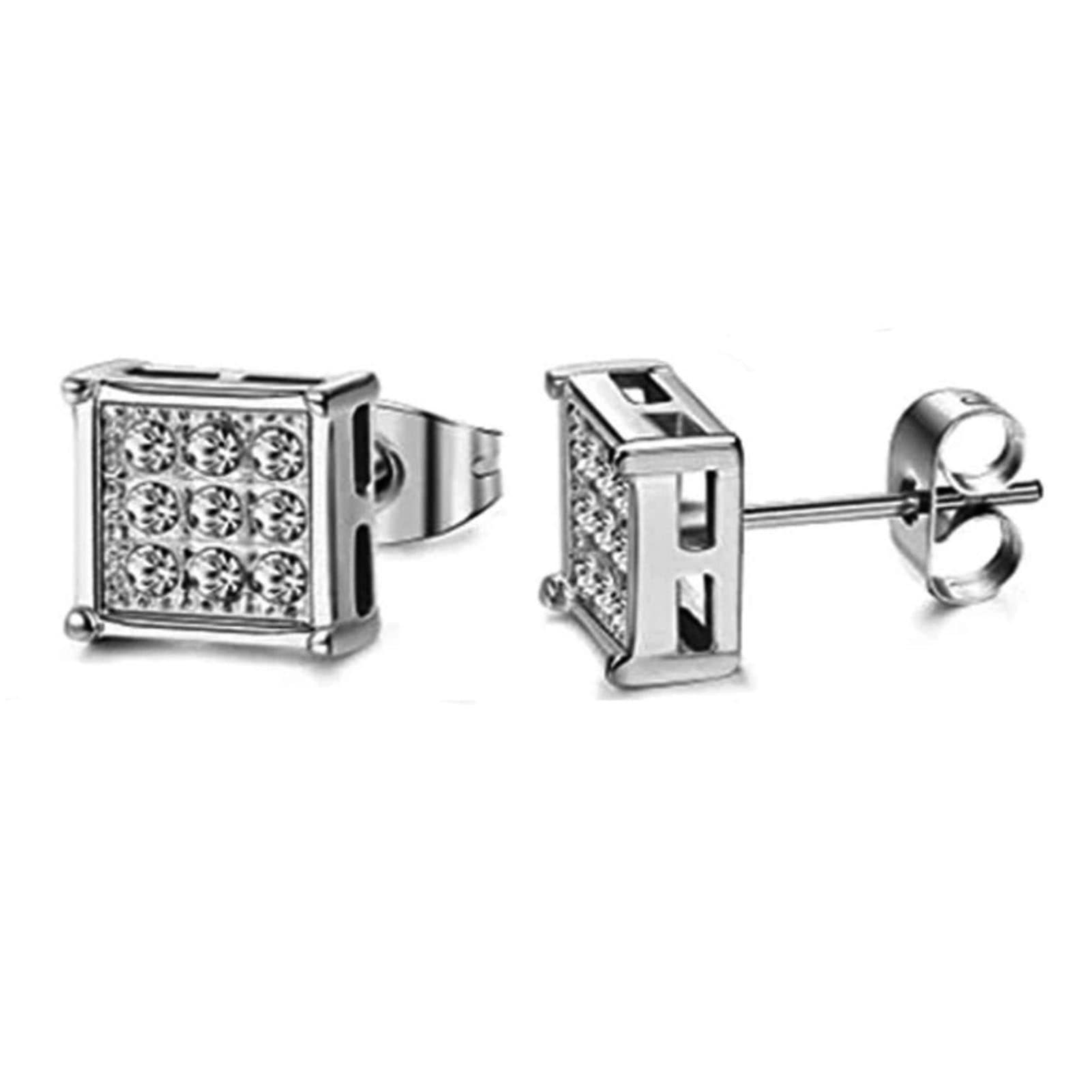 Men's Stainless Steel Stud Earrings - Korean Style Square Design for Daily Wear | Cool & Stylish Men's Jewelry for Casual Outfits & Parties