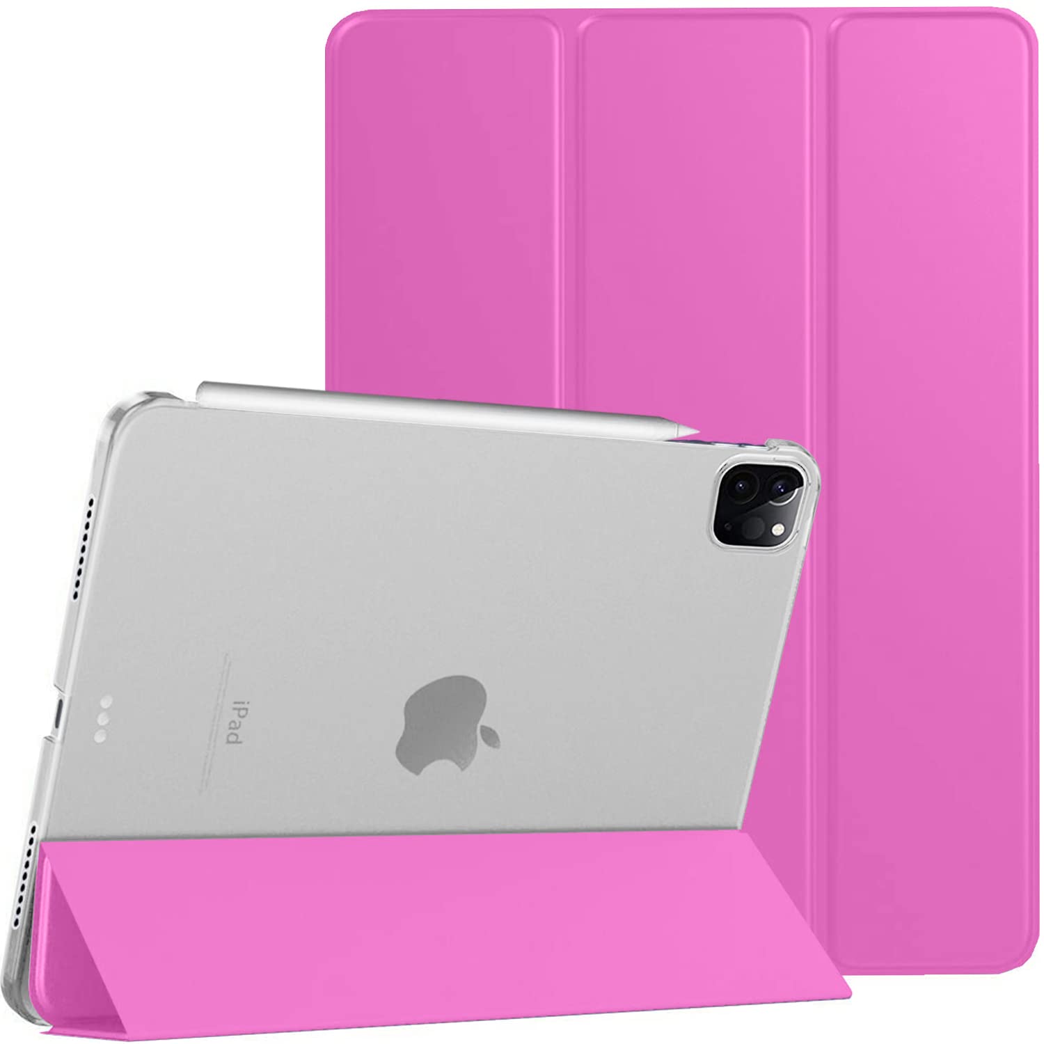 DuraSafe Trifold Hard PC Case for iPad Pro 11 Inch 2nd Generation (2020 Model A2228/A2068/A2230/A2231) - Translucent Light Magenta Back Cover | Perfect for Work, Travel & School Protection