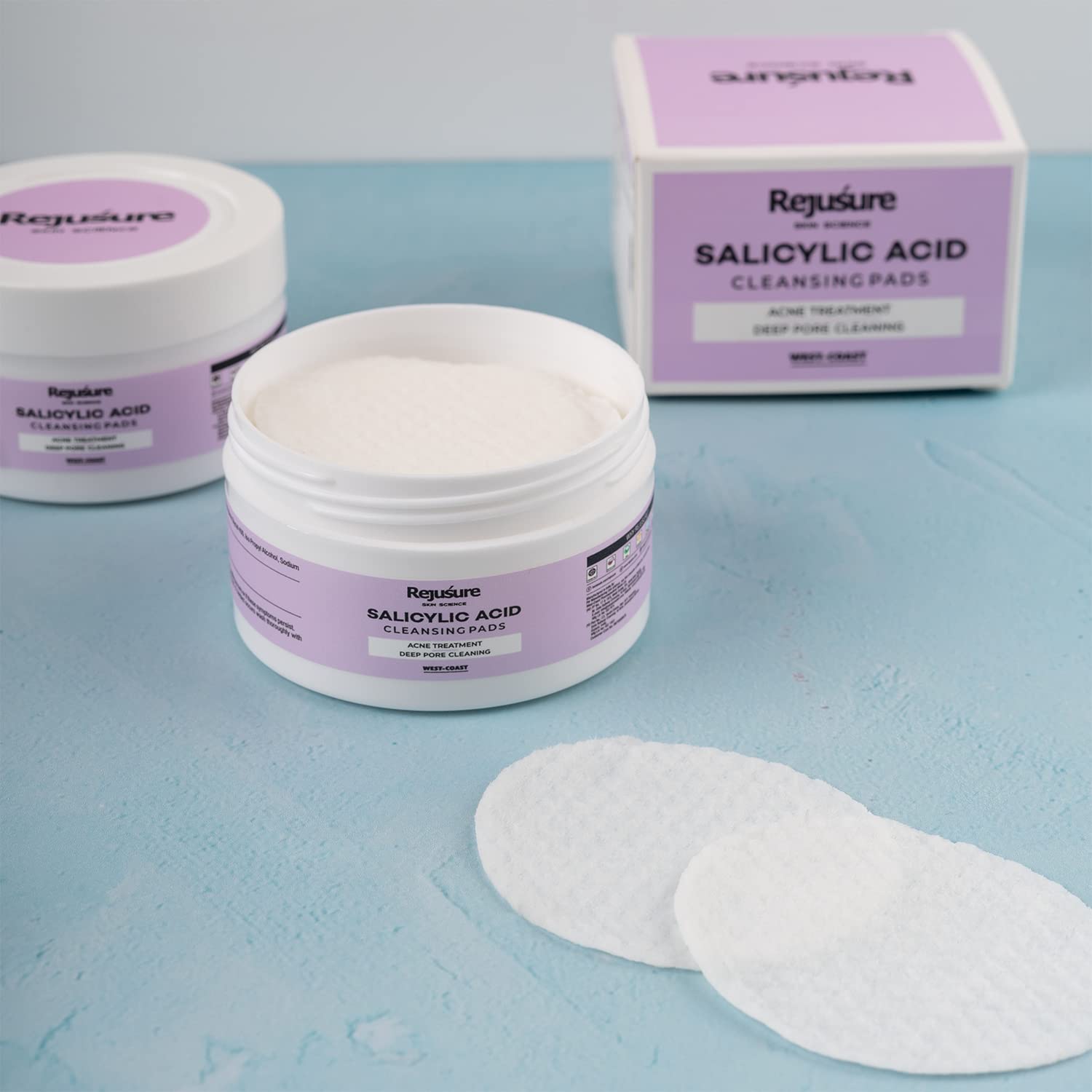 Rejusure Salicylic Acid Cleansing Pads for Acne Treatment - Exfoliating Face Pads to Remove Dirt & Control Excess Oil - Gentle Skin Care for Men & Women - 50 Count - Perfect for Daily Face Cleansing & Travel Skincare Routine