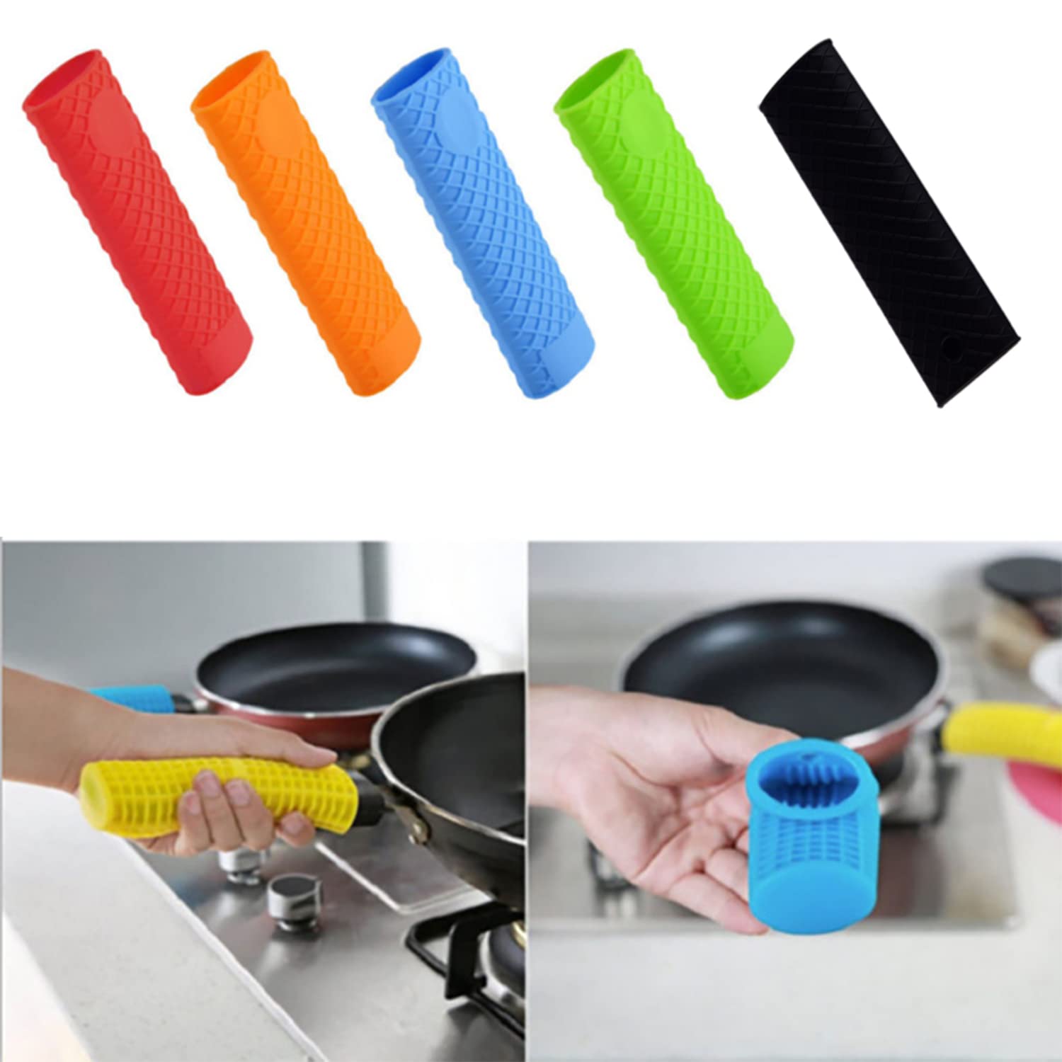 Heat Resistant Silicone Hot Handle Holder - 6.1 Inch Non-Slip Pot Handle Sleeve for Cast Iron Pots, Woks, Frying Pans & Skillets - Oven Safe Kitchen Accessories (Orange, 2-Pack) - Perfect for Cooking, Grilling & Baking