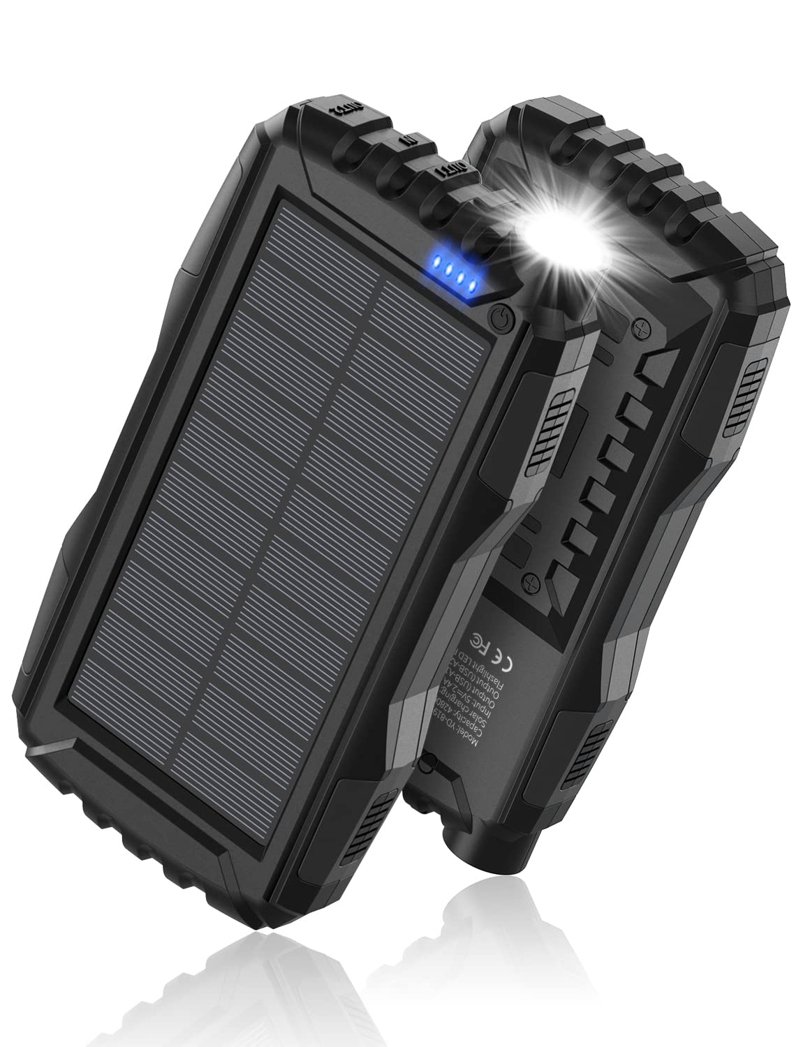 42800mAh Solar Power Bank with QC 3.0 Fast Charging - Portable Solar Charger, External Battery Pack with Super Bright Flashlight (Deep Black) - Perfect for Camping, Hiking & Emergency Power Outages