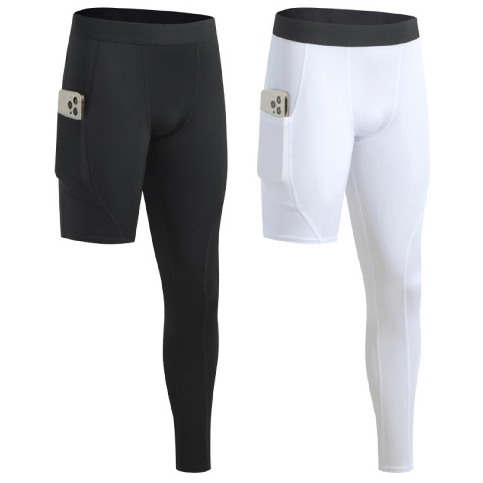 2 Pack Men's Compression Pants - Moisture Wicking Athletic Base Layer Leggings with Pockets for Basketball, Running & Workout - Perfect for Gym, Training & Cold Weather Layering