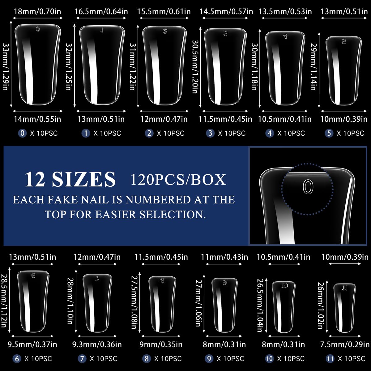 Premium 120Pcs Clear Curved Duck Nail Tips - Full Cover Acrylic False Nails for Extensions, 12 Sizes Wide Short French Fake Nails - Perfect for Home DIY Manicure, Nail Art & Salon Professional Use