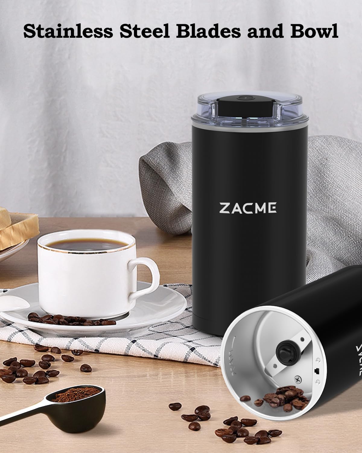 Premium Electric Coffee Grinder for Beans & Spices - Stainless Steel Blades with Cleaning Brush - One-Touch Operation for Home & Kitchen Use - Perfect for Fresh Coffee, Herbs, Nuts & Spice Preparation - Ideal for Coffee Lovers & Home Chefs (Black)