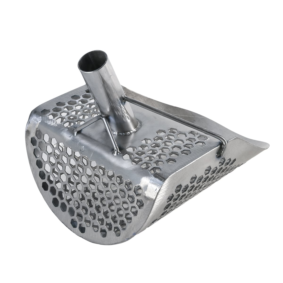 Dune Scoops Hydra 11 x 8 Inch Stainless Steel Sand Scoop for Metal Detecting with Large Hexagon Holes - Perfect for Beach Treasure Hunting and Gold Prospecting