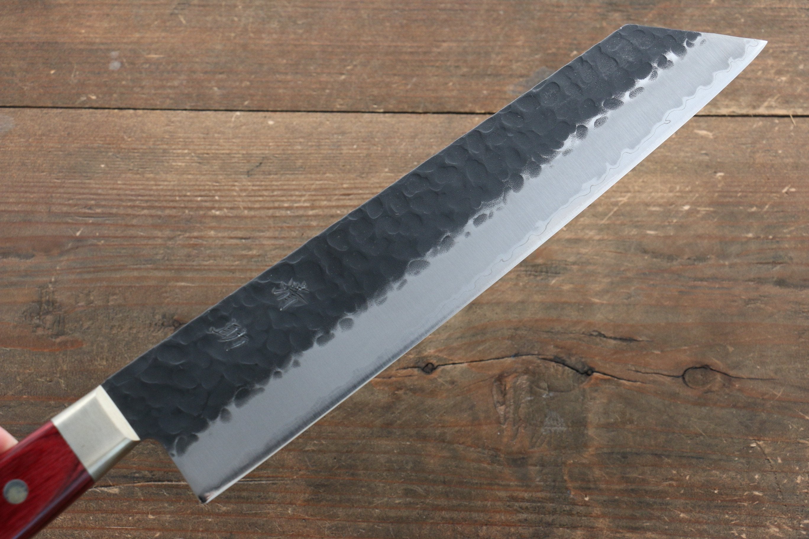 Seisuke Kurobeni Blue Super Hammered Kurouchi Kiritsuke Gyuto Japanese Chef Knife 240mm - Red Pakka Wood Handle - Professional Kitchen Knife for Sushi, Meat Cutting & Precision Cooking