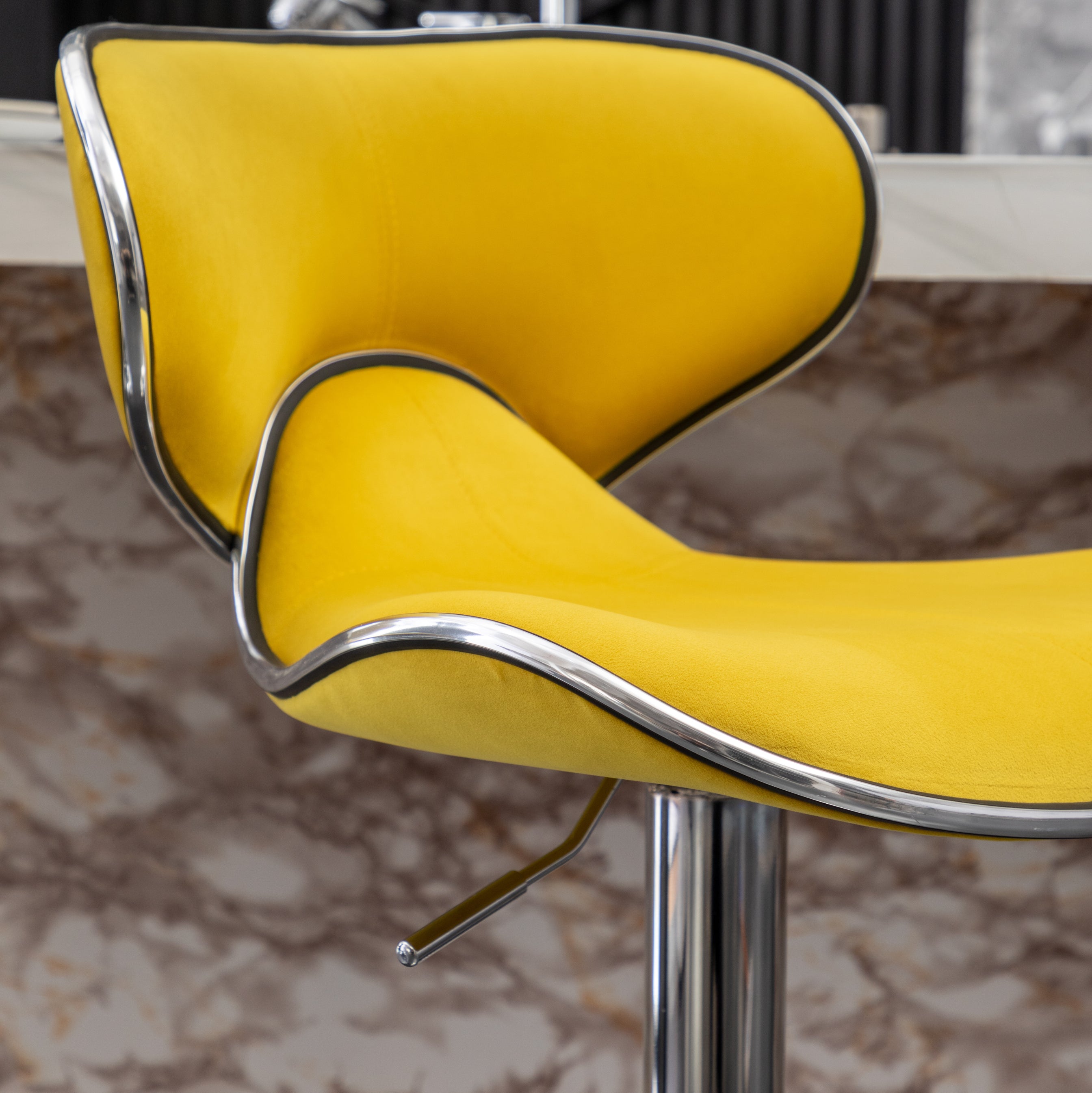 Roundhill Furniture Masaccio Velvet Upholstered Adjustable Swivel Bar Stool - Set of 2, Yellow - Perfect for Kitchen Islands, Home Bars & Breakfast Nooks