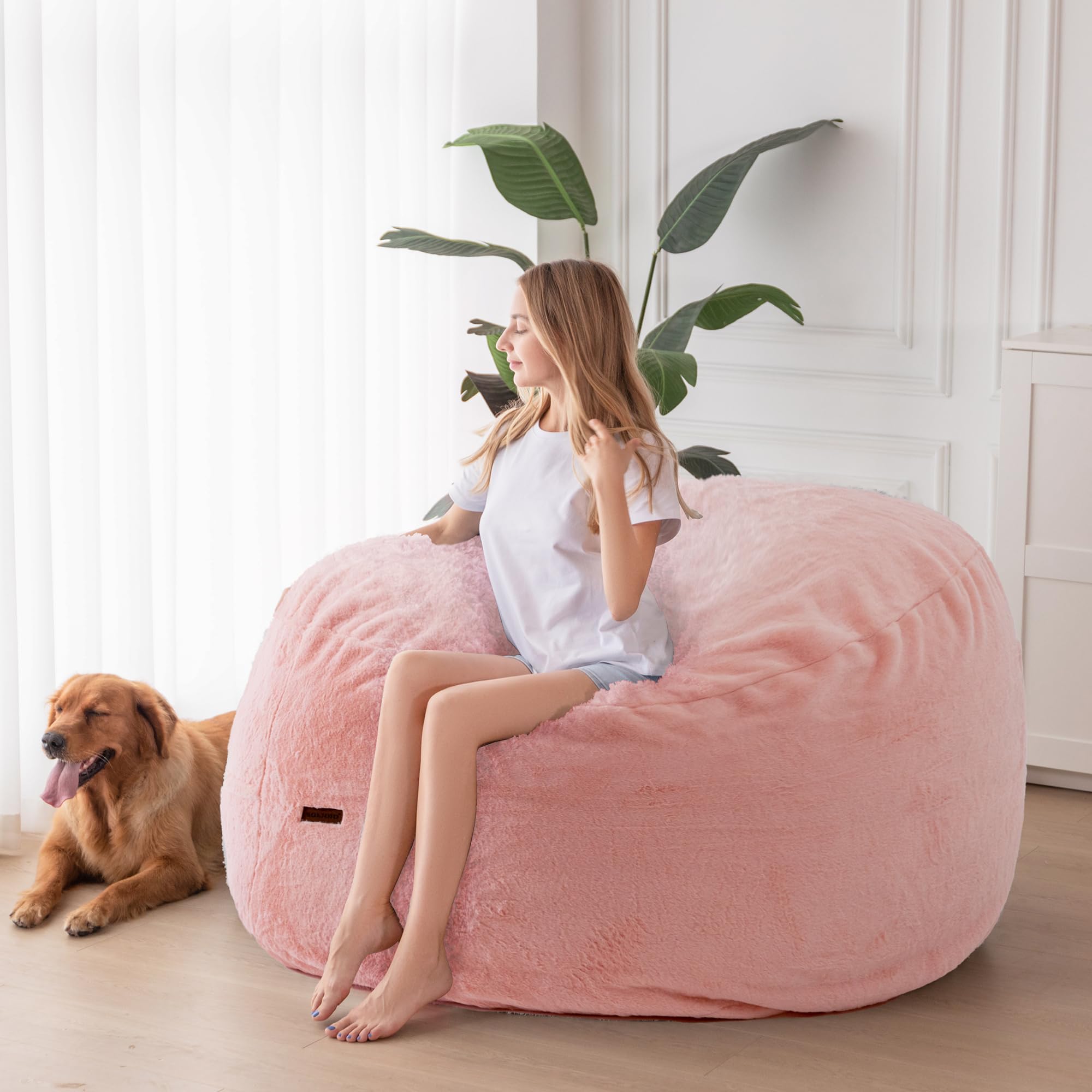 MAXYOYO Giant Faux Fur Bean Bag Chair - Convertible to Floor Mattress Bed | Dark Grey | Ultra Soft Lounge Chair for Living Room, Bedroom & Dorm | Perfect for Relaxing, Gaming & Sleepovers