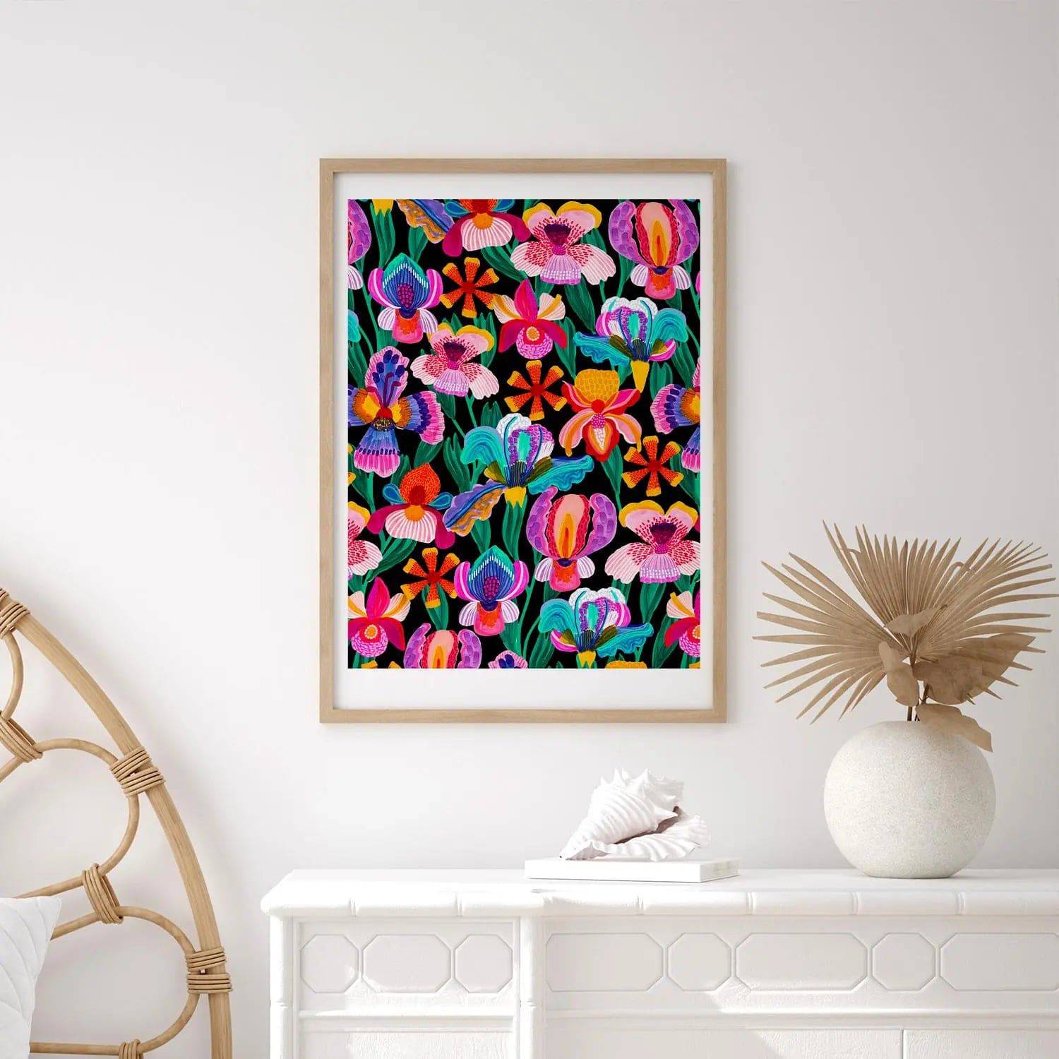 Beautiful Irises & Orchids Wall Art Print - Floral Canvas Painting for Home & Office Decor - Perfect for Living Room, Bedroom, and Office Spaces