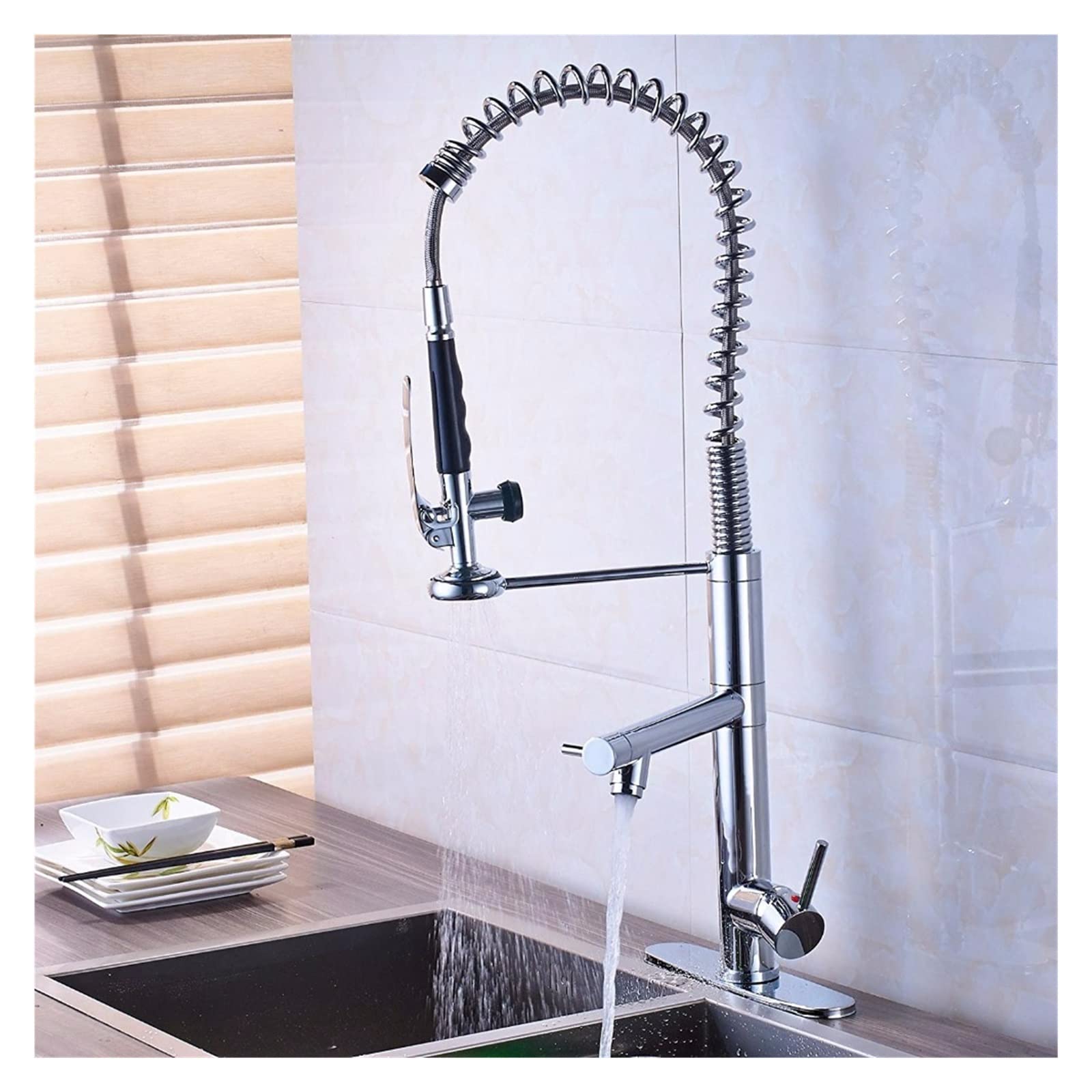 Sturdy Pre-Rinse Spring Pull Down Kitchen Sink Faucet - Single Handle with Sprayer in Black Bronze & Chrome - Perfect for Modern Kitchens & High-Traffic Restaurants