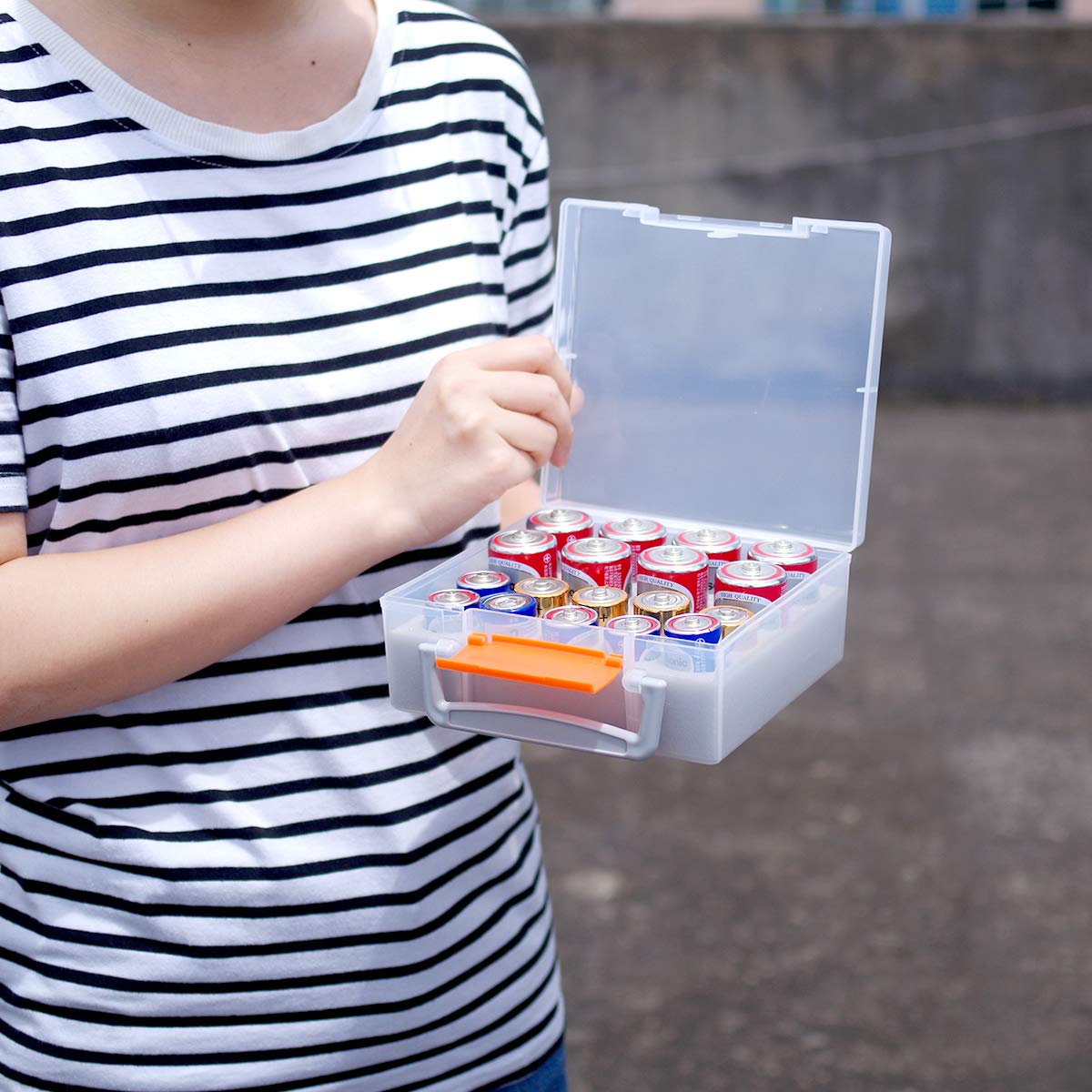 MINIMALL Battery Organizer Storage Box - Holds 8 D & 10 C Cell Batteries - Garage & Home Organization Case - Perfect for Emergency Kits, Camping Gear & Electronics Storage (Batteries Not Included)