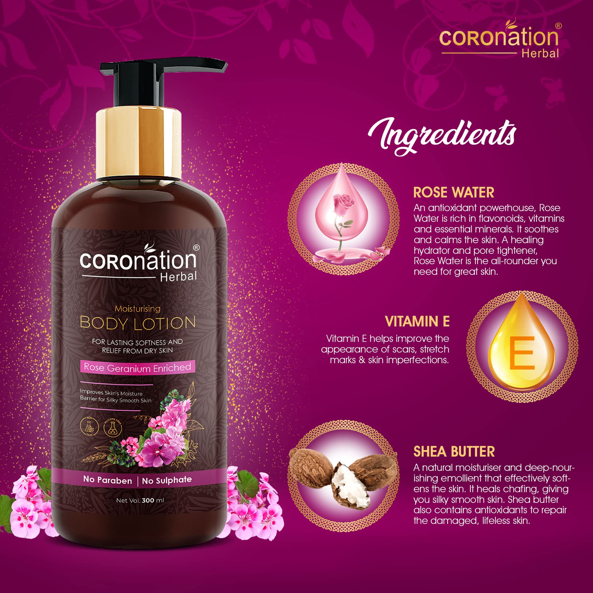 Organic Rose Geranium Face & Body Lotion for Women & Men - Hydrating Moisturizer with Natural Herbs, 300ml x 2 Pack - Perfect for Dry Skin Care, Daily Hydration & Spa Treatments