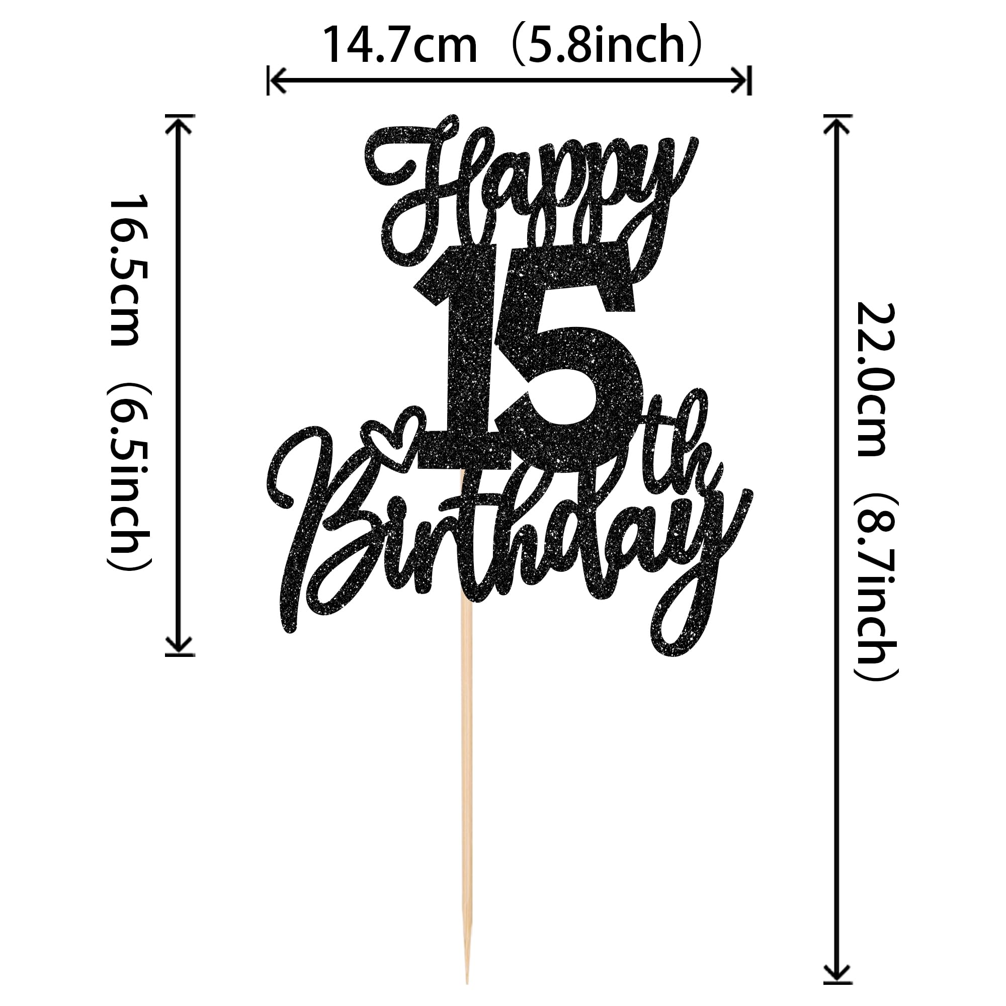 15th Birthday Cake Topper - Glitter 'Cheers to 15 Years' Cake Decoration | Sweet 15 Fabulous Party Supplies for Anniversary Theme Celebrations (Black) - Perfect for Birthday Cakes, Cupcakes & Dessert Tables