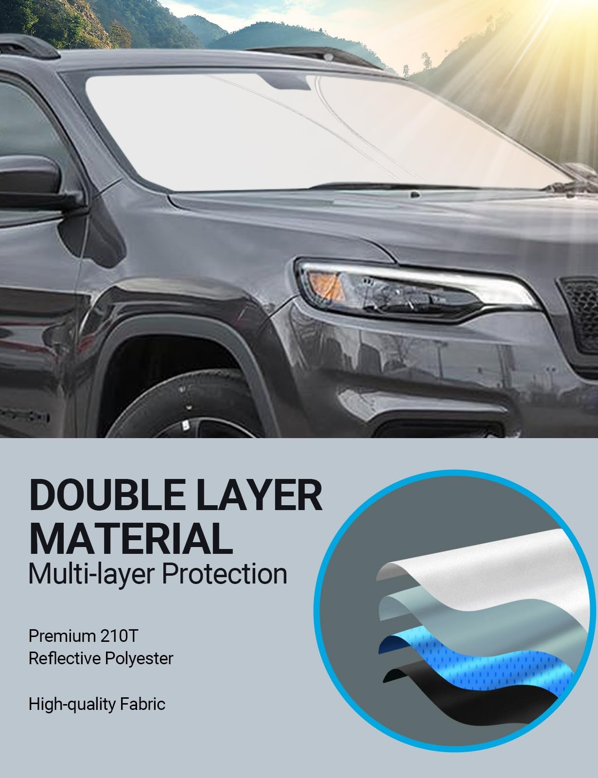 **2025 Upgrade Proadsy Foldable Front Windshield Sun Shade Protector - Custom Fit for Jeep Cherokee 2014-2025 (Excludes Grand Cherokee) - UV & Heat Protection for Parking & Outdoor Use**