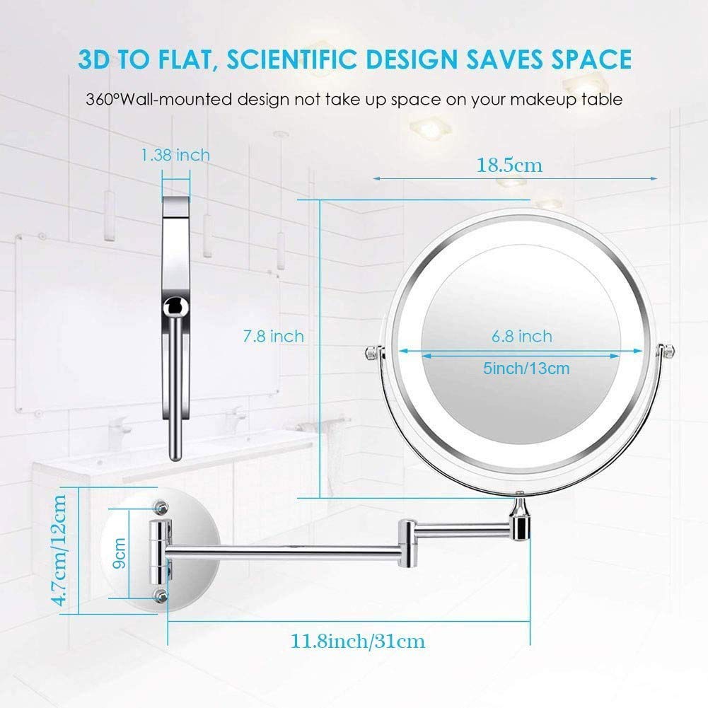 CXQD Double-Sided Round Bathroom Mirror - Wall Mounted Swivel Extendable Magnifying Mirror with Touch Screen & Dual Lighting for Shaving, Makeup, and Skincare | Perfect for Vanity, Bathroom, and Dressing Room