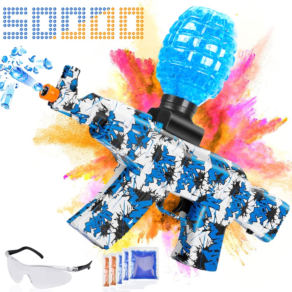 MRMOSY Automatic Gel Ball Blaster AKM-47 Toy Gun with 50,000 Water Beads & Goggles - Electric Splatter Ball Gun for Outdoor Yard Shooting Games, Birthday Gifts for Kids Boys Girls - Perfect for Backyard Battles, Team Play and Summer Outdoor Activities