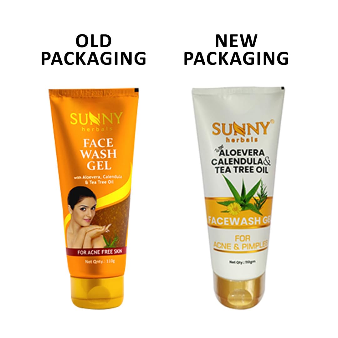 Sunny Herbals Aloe Vera & Calendula Face Wash Gel with Tea Tree Oil - Deep Cleansing for Acne Treatment & Skin Renewal - 110g (Pack of 2) - Perfect for Daily Skincare Routine & Oily/Acne-Prone Skin