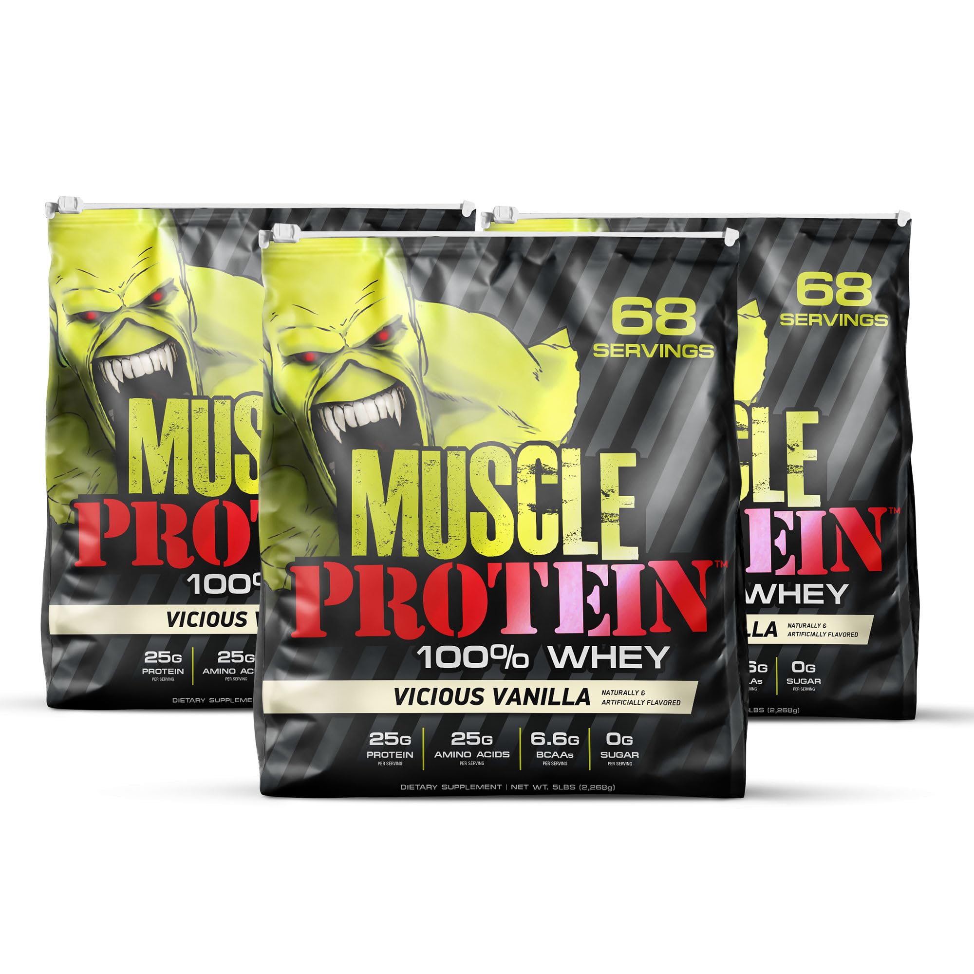 Muscle Protein Whey Powder - 5 lbs Cold Filtered Whey Protein with 25g Pure Protein & 6.6g BCAAs per Serving (Vanilla) - Ideal for Post-Workout Recovery & Muscle Building