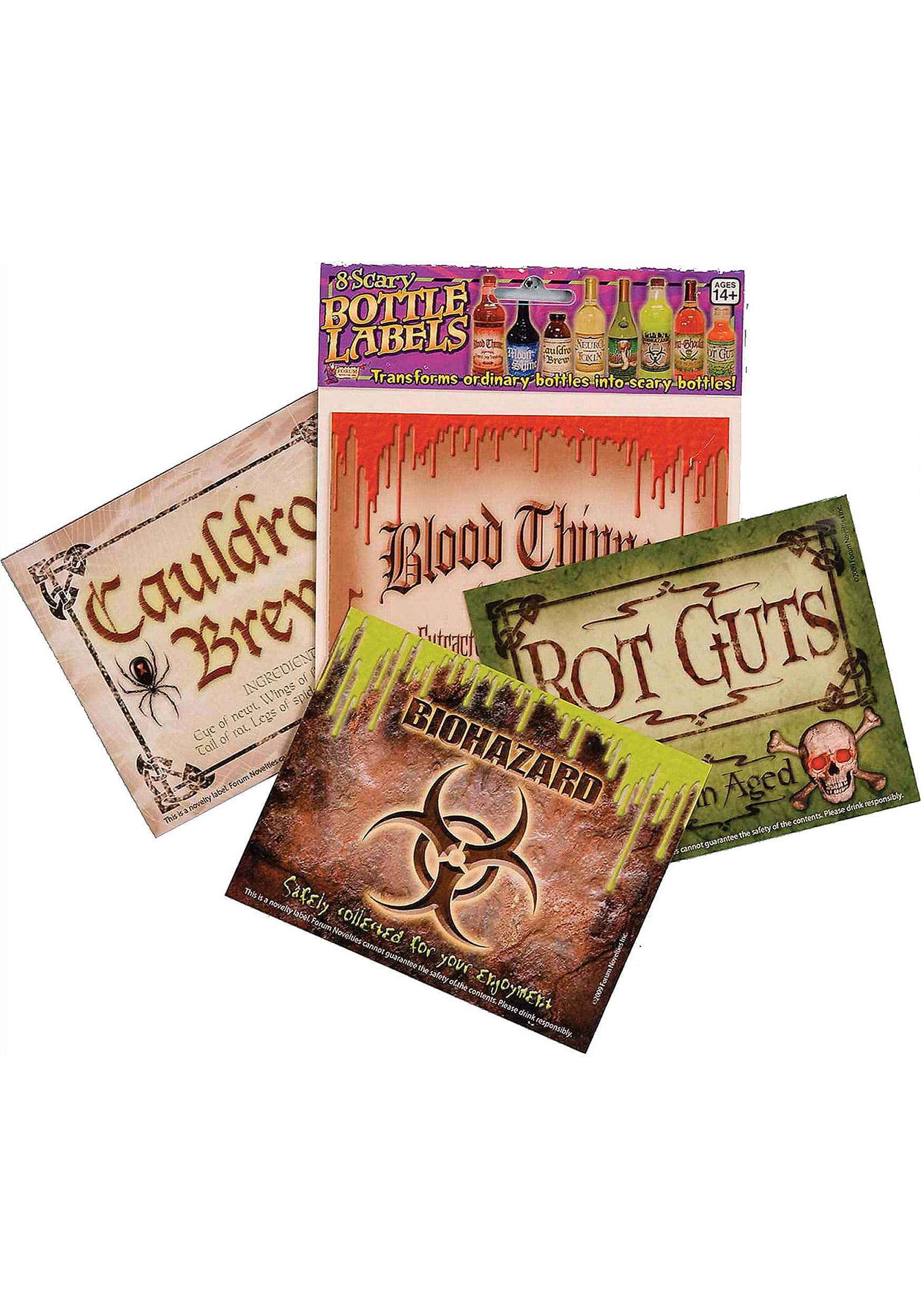 Scary Halloween Bottle Labels (8-Pack) - Spooky Party Decorations for Drinks