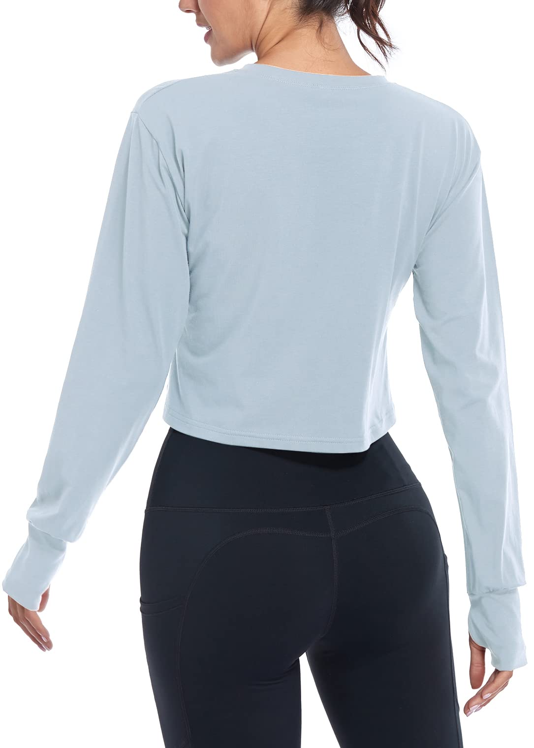 Muzniuer Women's Long Sleeve Crop Top - Yoga Workout Shirt with Thumb Holes - Perfect for Gym, Running & Casual Wear
