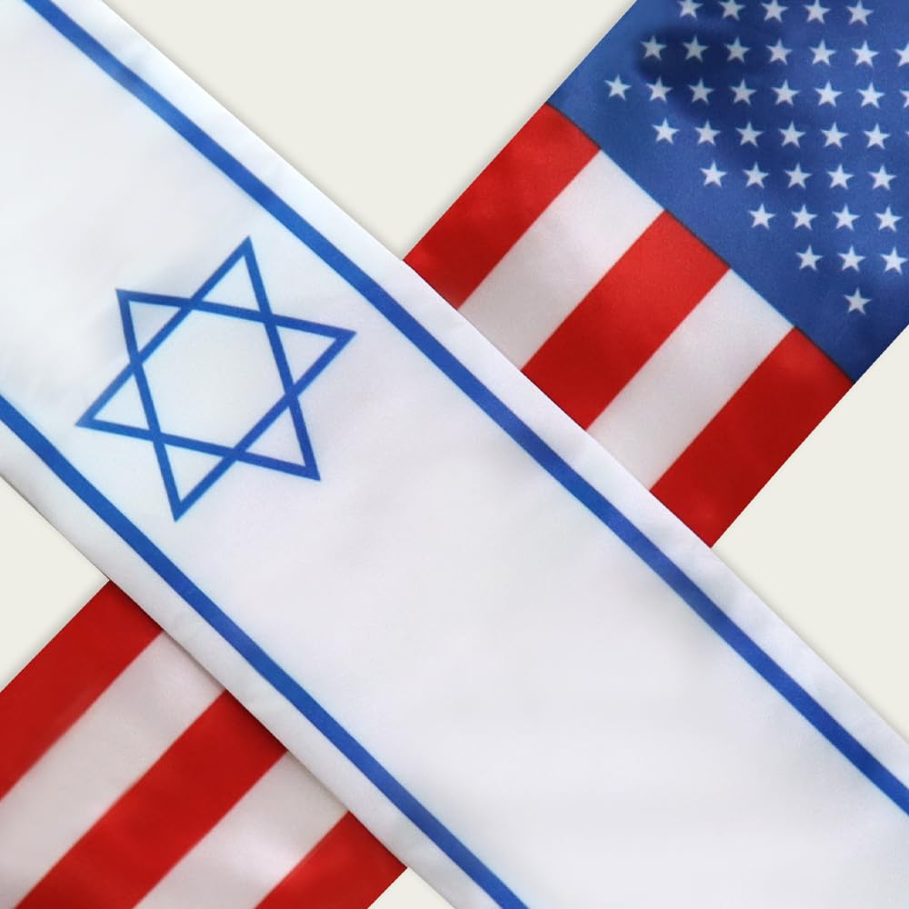 Israel & USA Double Sided Graduation Stole Sash - 72x6 Inch International Student Graduation Gift for Ceremony, Commencement & Cultural Celebration