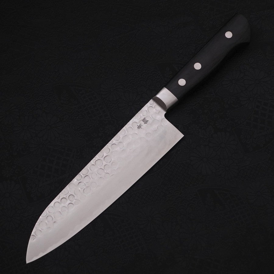 Premium Santoku Knife - Blue Steel #2 with Tsuchime Finish & Stainless Clad - 175mm Western Handle - Perfect for Slicing, Dicing & Chopping Vegetables, Meat & Fish