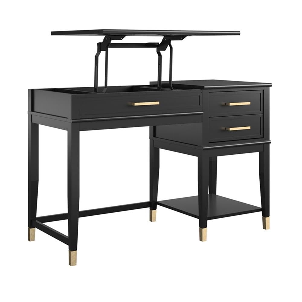CosmoLiving by Cosmopolitan Westerleigh Lift-Top Computer Desk - Black, Modern Home Office Desk with Adjustable Height for Laptops & Workstations, Perfect for Small Spaces & Remote Work