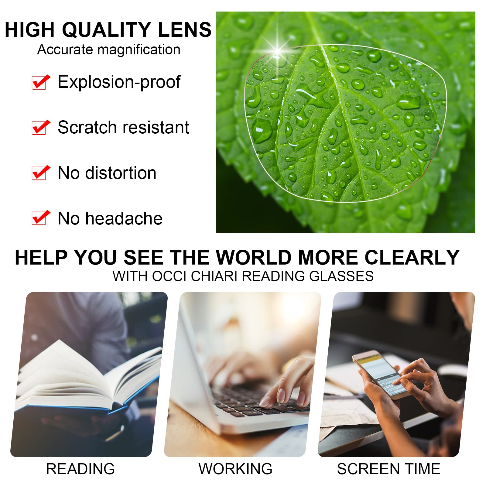 OCCI CHIARI Fashion Reading Glasses for Women & Men - Lightweight Eyeglass Frames with Spring Hinges - Perfect for Reading, Computer Work, and Daily Use