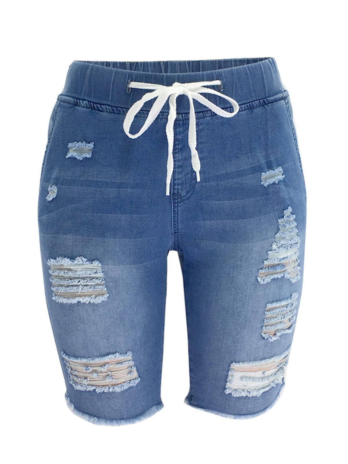 Atditama Women's Mid Rise Ripped Stretchy Bermuda Jean Shorts - Frayed Raw Hem Denim Shorts for Casual Wear | Perfect for Summer Outfits, Beach Vacations & Street Style Fashion