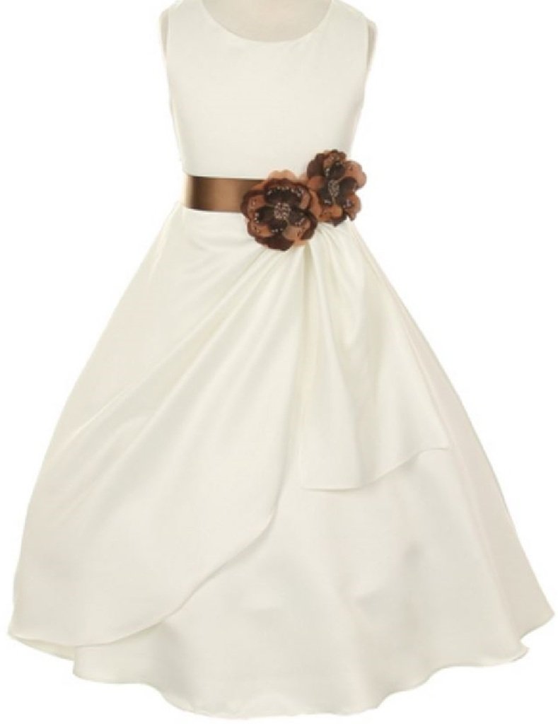 Little Girls Ivory Dress with Side Loops & Sash Flowers - Elegant Flower Girl Dresses for Weddings, Parties & Special Occasions