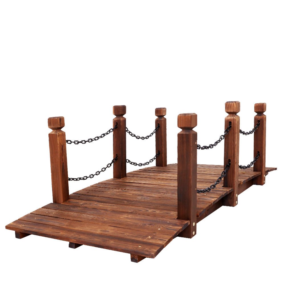 160cm Wooden Garden Bridge with Chain - Rustic Outdoor Decor for Pathways, Ponds & Landscaping - Perfect for Backyard, Patio & Garden Design