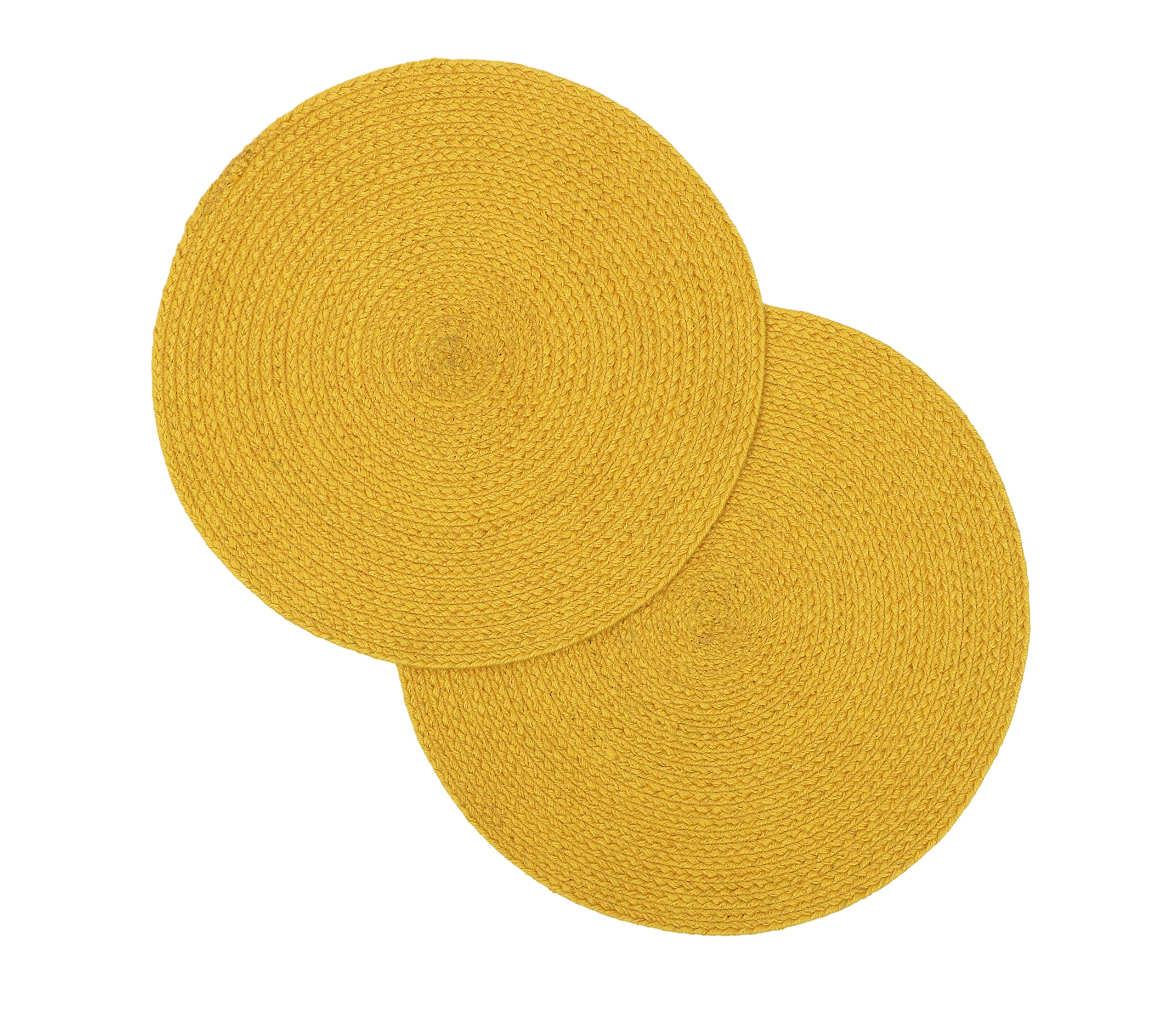 Premium Polyester (PET) Braided Round Placemats - 15 Inch Non-Slip Table Mats for Dining Table, Coffee Table, Nightstand, Shelves - Stylish Home Decor Accessories - Perfect for Everyday Use, Parties & Special Occasions (Yellow)